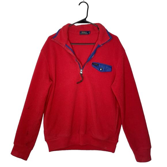 VTG Polo Ralph Lauren 1/4 Zip Sweater Mens Large Red Preppy Retro Ski Heritage - Picture 1 of 10